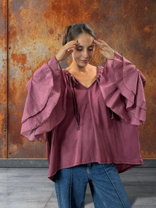 EMILIE - BLOUSE BORDEAUX EN COTON OVERSIZE JUSQU'A LA TAILLE 52