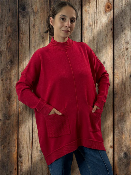 PATOU - PULL ROUGE 2 POCHES JUSQU'A LA TAILLE 54