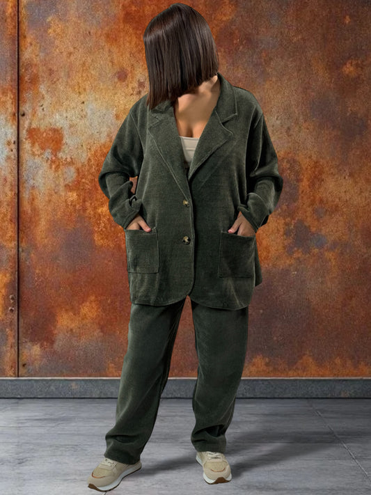 FLAVIE - VESTE KAKI EN VELOURS JUSQU'A LA TAILLE 52