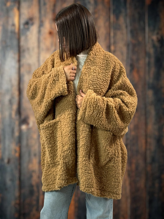 LILIROSE - VESTE OVERSIZE CAMEL EN MOUMOUTE JUSQU'A LA TAILLE 56