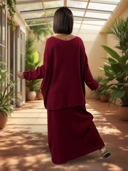 FAUSTINE - ENSEMBLE EN MAILLE BORDEAUX JUSQU'A LA TAILLE 52/54