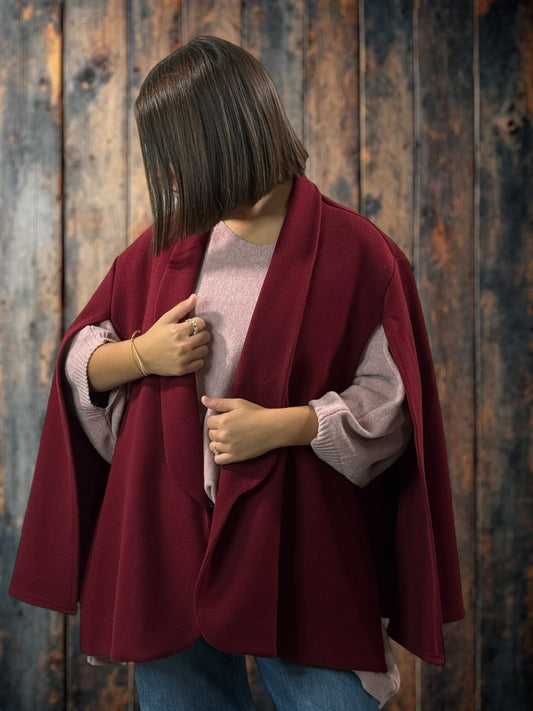 DONATELLA - VESTE CAPE BORDEAUX JUSQU'A LA TAILLE 50/52