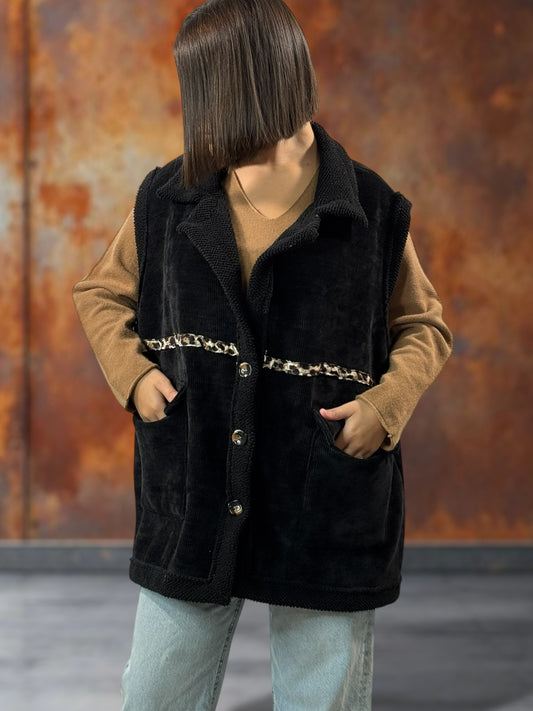 MARINO - GILET EN VELOURS NOIR TAILLE 46/48 A 56