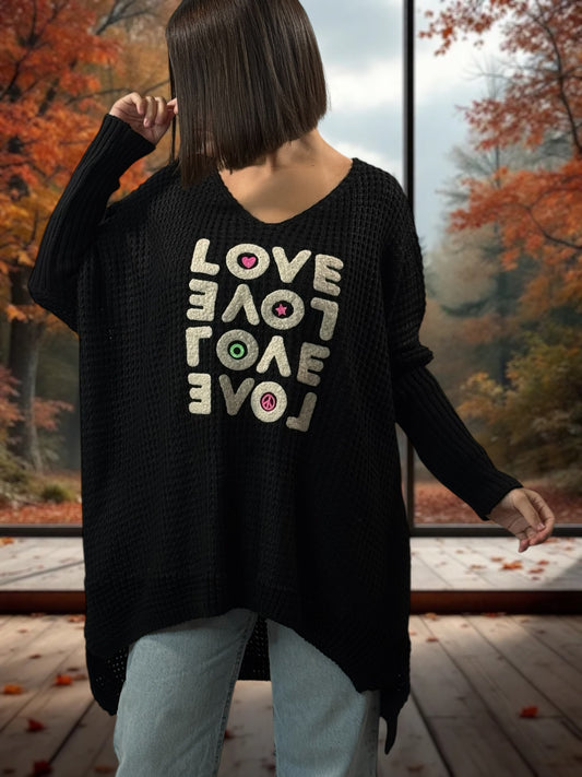 LOVELY - PULL OVERSIZE NOIR JUSQU'A LA TAILLE 56/58