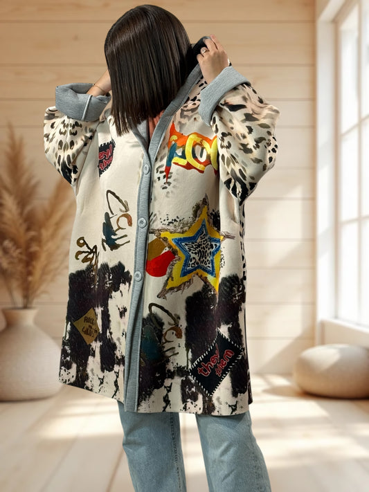 LULU - VESTE A CAPUCHE A MOTIF JUSQU'A LA TAILLE 52/54