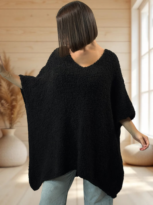 CAMILLE - PULL NOIR OVERSIZE JUSQU'A LA TAILLE 58
