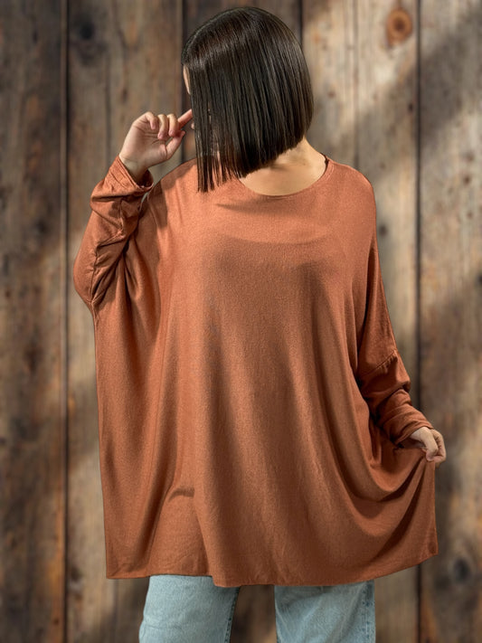 CAPRIO - PULL TERRACOTTA EN MAILLE FLUIDE JUSQU'A LA TAILLE 54