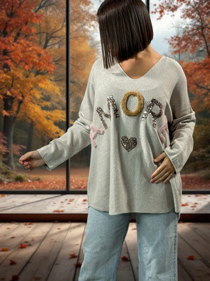 FANNY - PULL OVERSIZE BEIGE JUSQU'A LA TAILLE 52