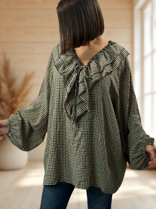 COLINE - BLOUSE A PETITS CARREAUX  JUSQU'A LA TAILLE 52/54