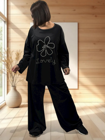 UMBERTO - ENSEMBLE NOIR EN VELOURS STRETCH JUSQU'A LA TAILLE 52/54
