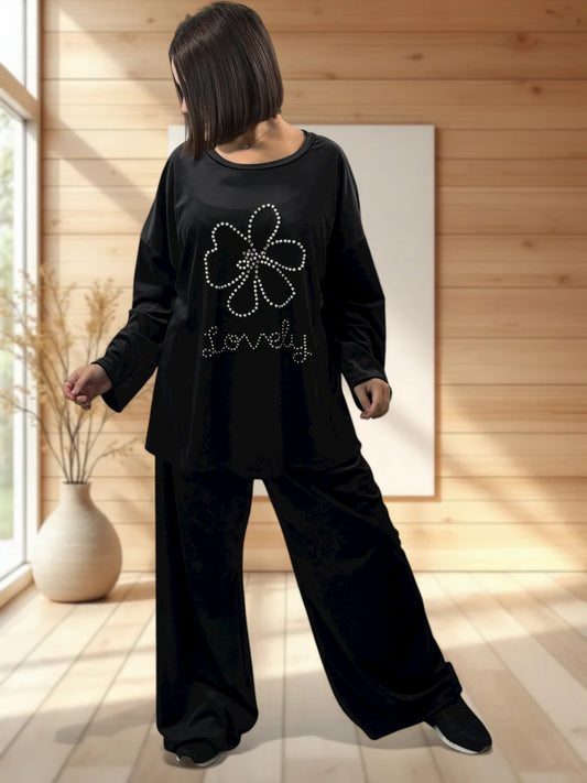 UMBERTO - ENSEMBLE NOIR EN VELOURS STRETCH JUSQU'A LA TAILLE 52/54