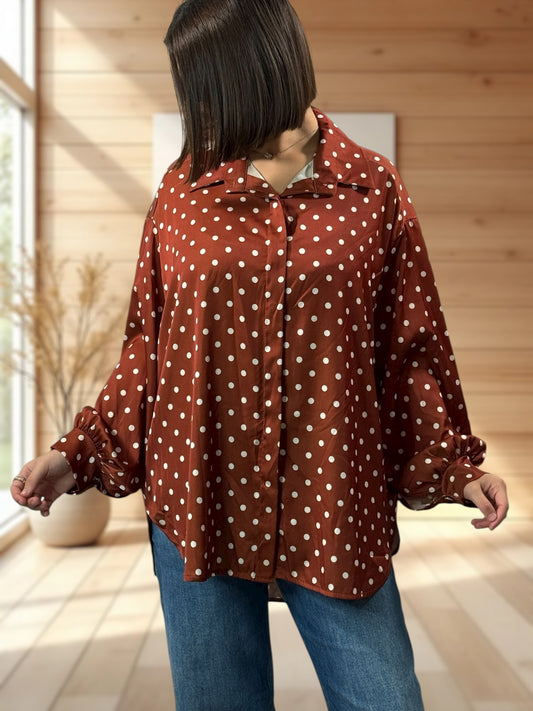 ROSAS - CHEMISE OVERSIZE ROUILLE A POIS JUSQU'A LA TAILLE 54
