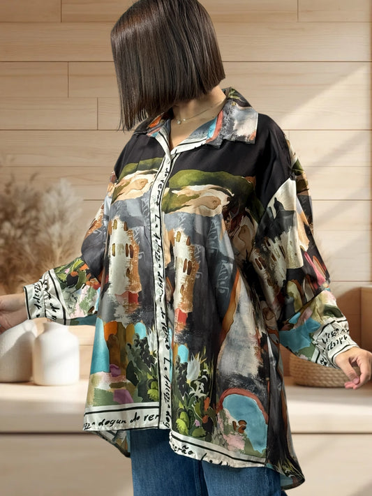 ARTISTE - CHEMISE OVERSIZE A MOTIF JUSQU'A LA TAILLE 52
