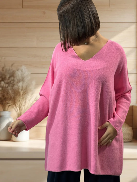LARA - PULL OVERSIZE ROSE JUSQU'A LA TAILLE 54