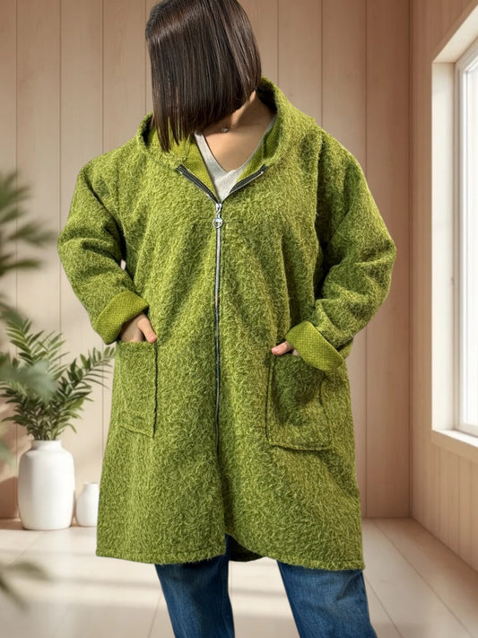OCEANE - VESTE OVERSIZE VERTE A CAPUCHE JUSQU'A LA TAILLE 54/56
