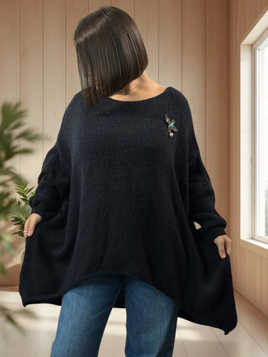JULIA- PULL OVERSIZE MARINE JUSQU'A LA TAILLE 56/58