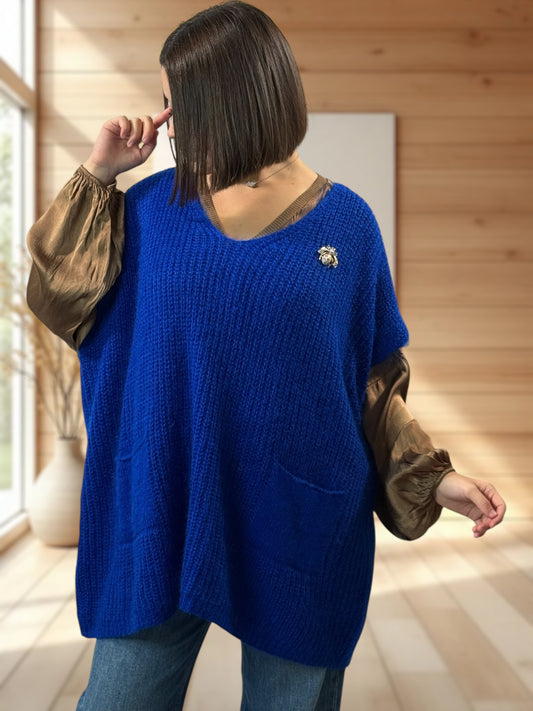 ENZO - PULL BLEU OVERSIZE JUSQU'A LA TAILLE 56