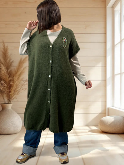 UGO - LONG GILET OVERSIZE KAKI JUSQU'A LA TAILLE 56/58