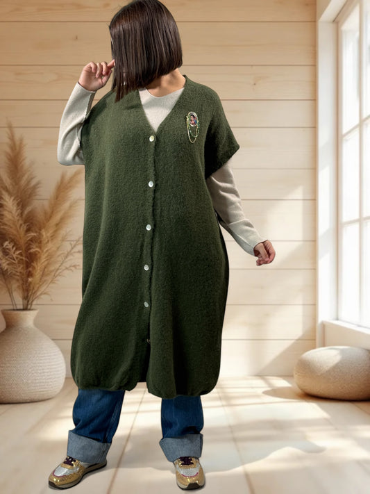 UGO - LONG GILET OVERSIZE KAKI JUSQU'A LA TAILLE 56/58
