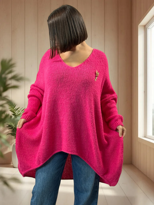 JULIA - PULL OVERSIZE FUCHSIA JUSQU'A LA TAILLE 56/58