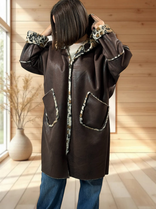 KARL - VESTE A CAPUCHE  MARRON JUSQU'A LA TAILLE 54/56