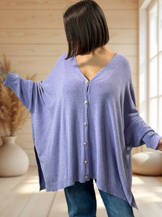 MATHILDE - GILET OVERSIZE LILAS JUSQU'A LA TAILLE 56/58