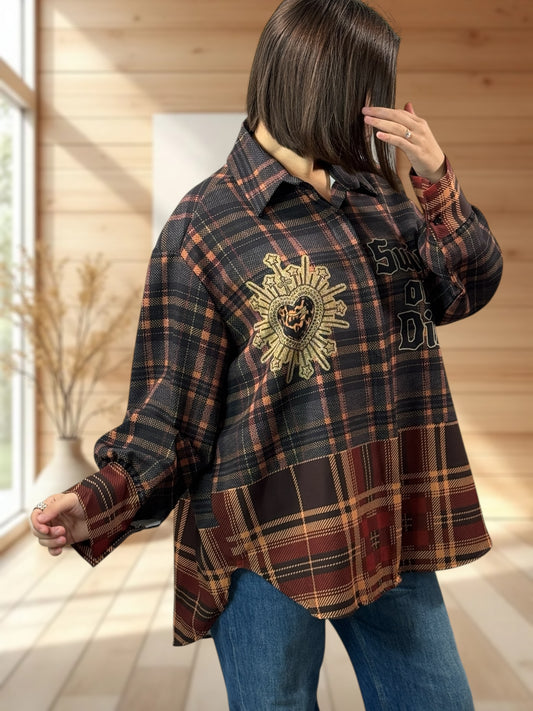 YSOLINE REF8 - CHEMISE OVERSIZE A MOTIF JUSQU'A LA TAILLE 52/54