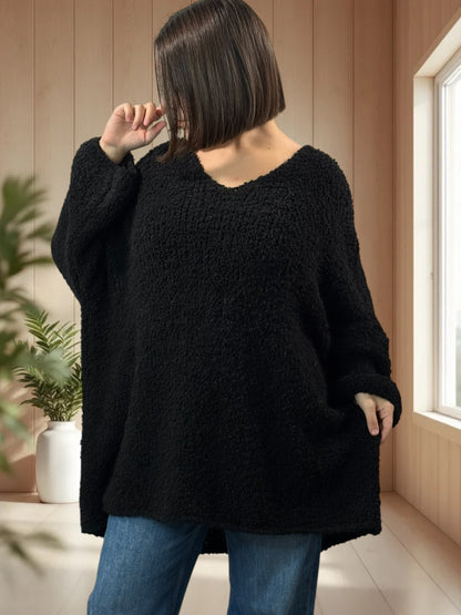 LAETITIA - PULL NOIR OVERSIZE JUSQU'A LA TAILLE 58