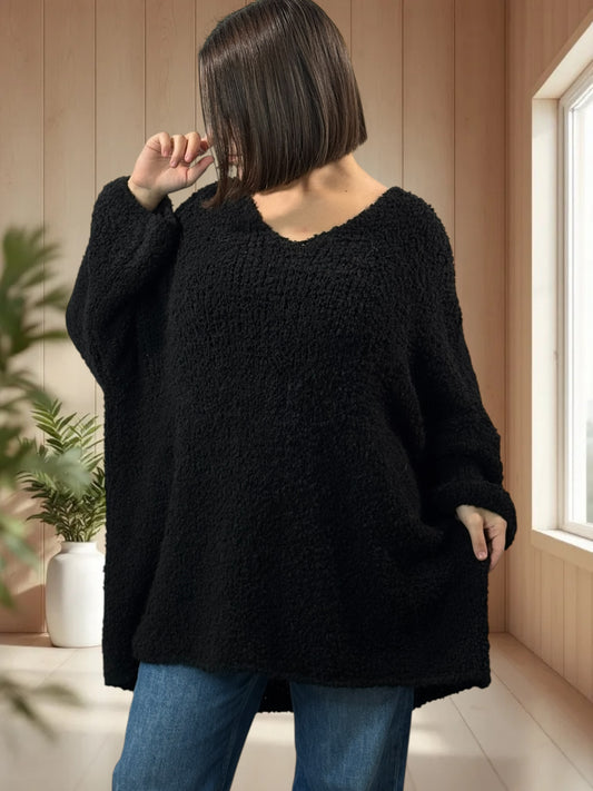LAETITIA - PULL NOIR OVERSIZE JUSQU'A LA TAILLE 58