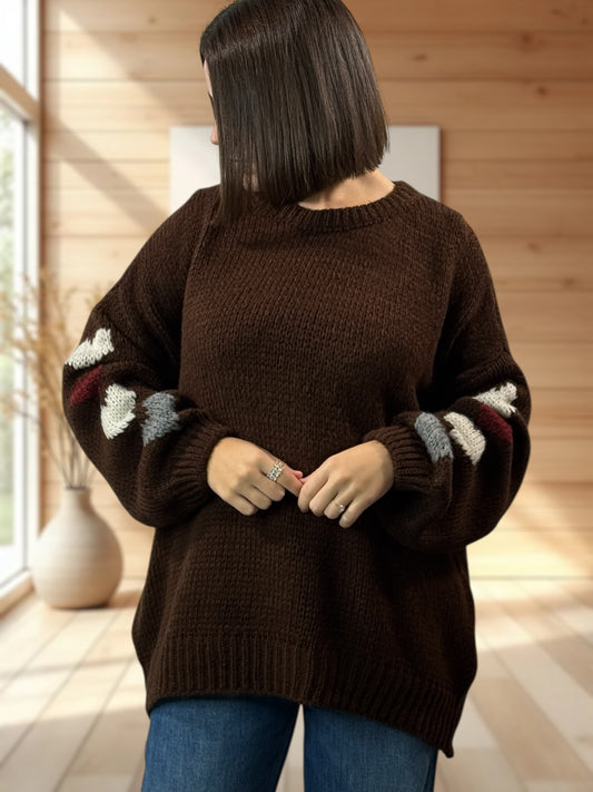 ETHAN - PULL OVERSIZE MARRON JUSQU'A LA TAILLE 50