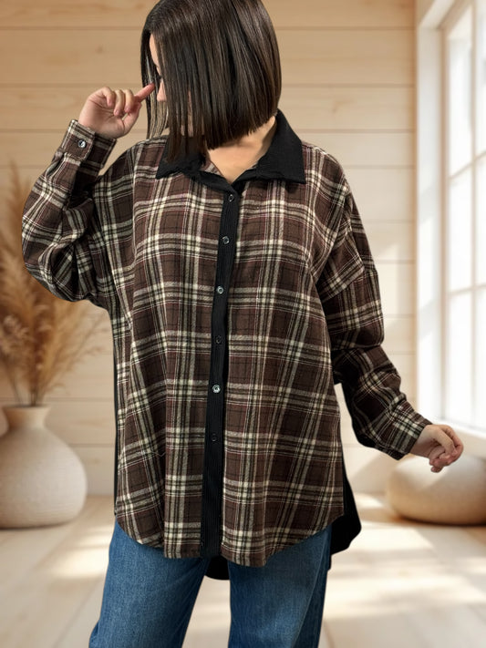 CAMBRIDGE - CHEMISE ECOSSAISE MARRON JUSQU'A LA TAILLE 54