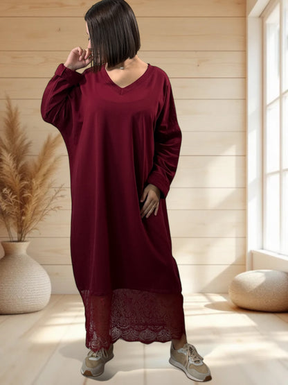 NATALIA - ROBE BORDEAUX AVEC DENTELLE JUSQU'A LA TAILLE 54