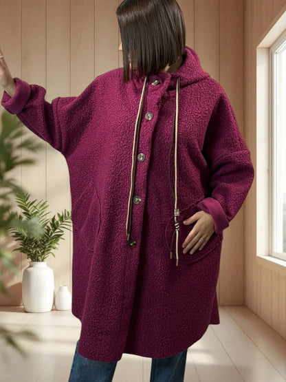 CAPRICE - VESTE OVERSIZE CYCLAMEN A CAPUCHE JUSQU'A LA TAILLE 54