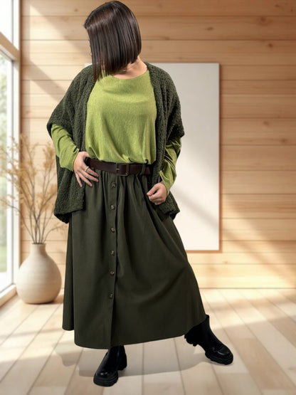 CAROLINA - JUPE EN VELOURS KAKI JUSQU'A LA TAILLE 52/54