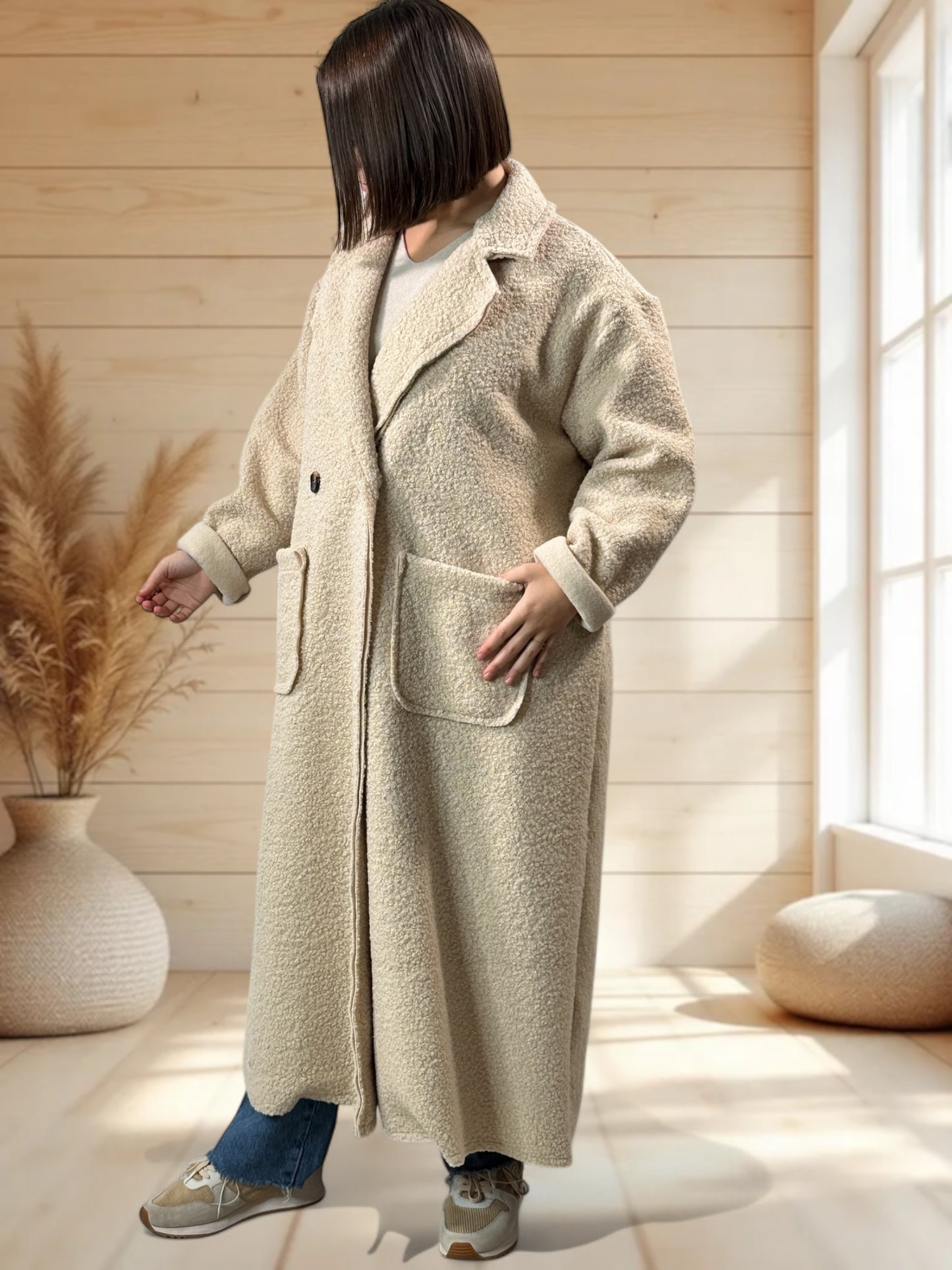 SYLVIO - LONG MANTEAU BEIGE JUSQU'A LA TAILLE 54