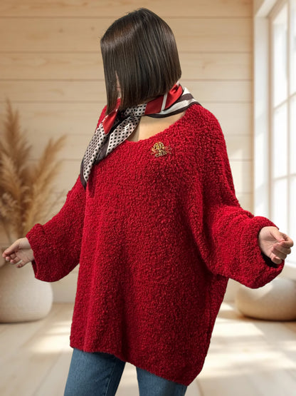 LAETITIA - PULL ROUGE OVERSIZE JUSQU'A LA TAILLE 58