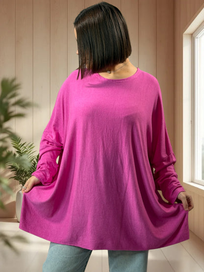 CAPRIO - PULL FUCHSIA EN MAILLE FLUIDE JUSQU'A LA TAILLE 54