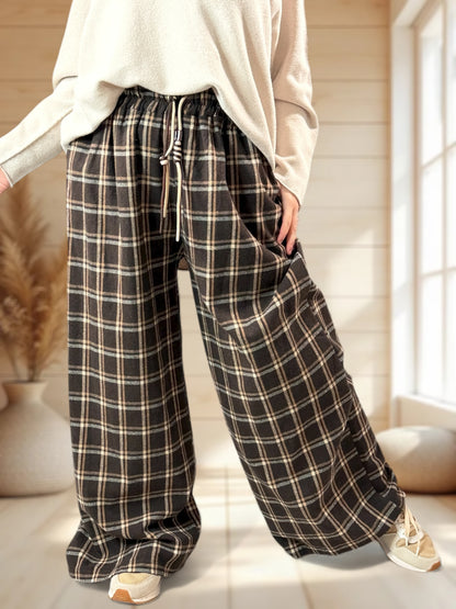 NEWCASTLE - PANTALON ECOSSAIS MARRON JUSQU'A LA TAILLE 52