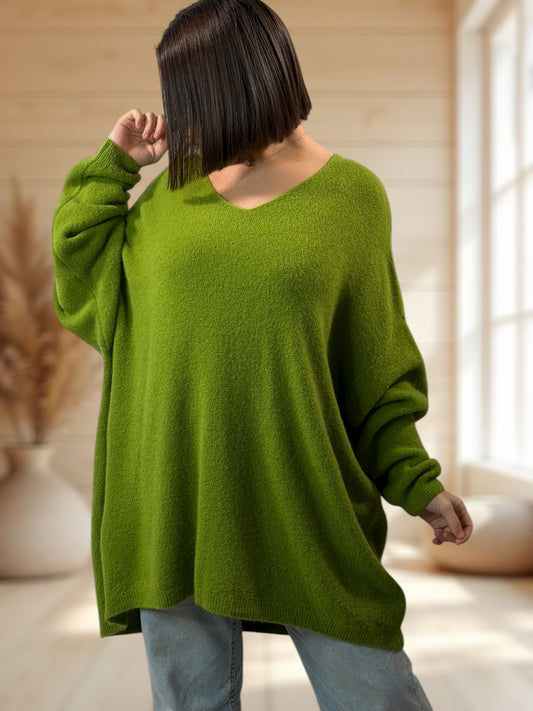 ANGELICA - PULL OVERSIZE VERT AVEC ALPAGA JUSQU'A LA TAILLE 56