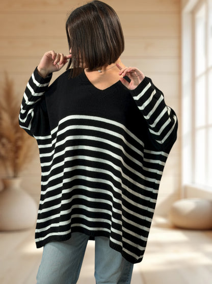 MANU - PULL MARINIERE NOIR JUSQU'A LA TAILLE 56/58