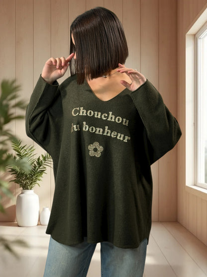 CHOUCHOU - PULL OVERSIZE KAKI JUSQU'A LA TAILLE 54