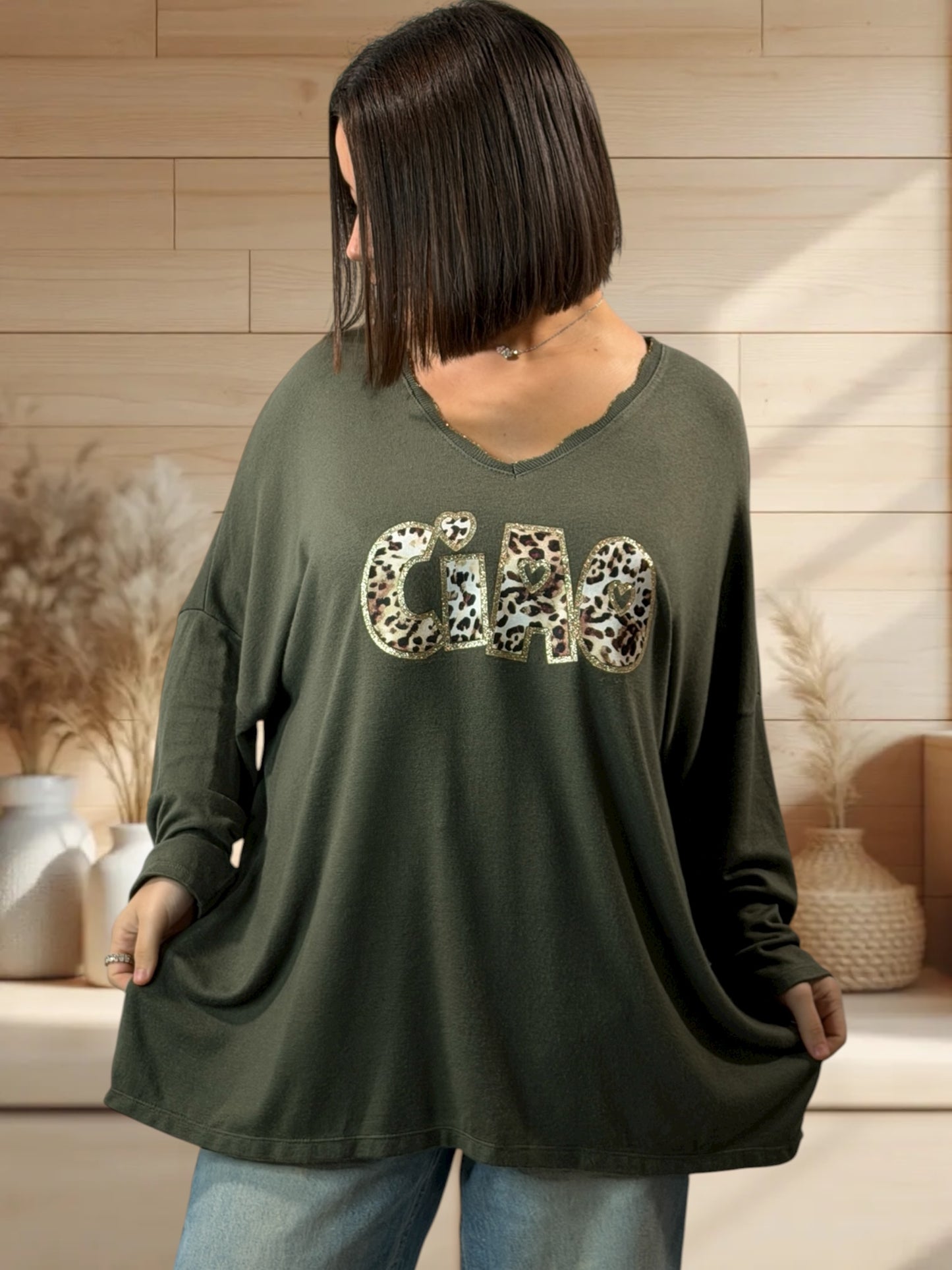 CIAO - PULL KAKI EN MAILLE FLUIDE JUSQU'A LA TAILLE 54/56