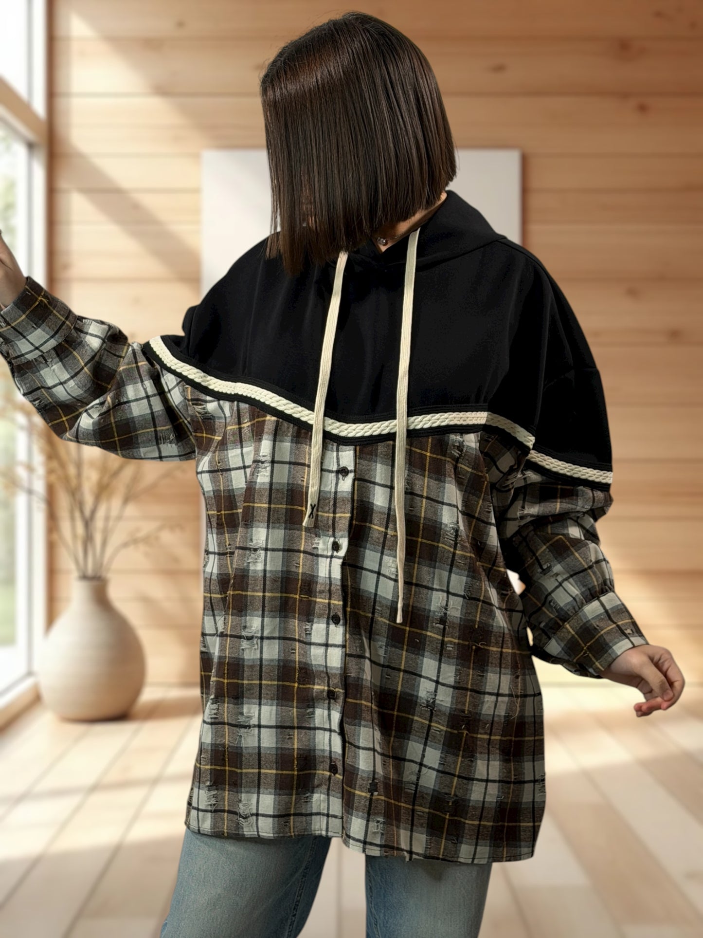 HARRY - TUNIQUE OVERSIZE NOIR A CAPUCHE JUSQU'A LA TAILLE 54