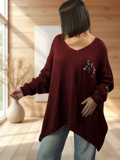 NEW YORK - PULL OVERSIZE BORDEAUX JUSQU'A LA TAILLE 56