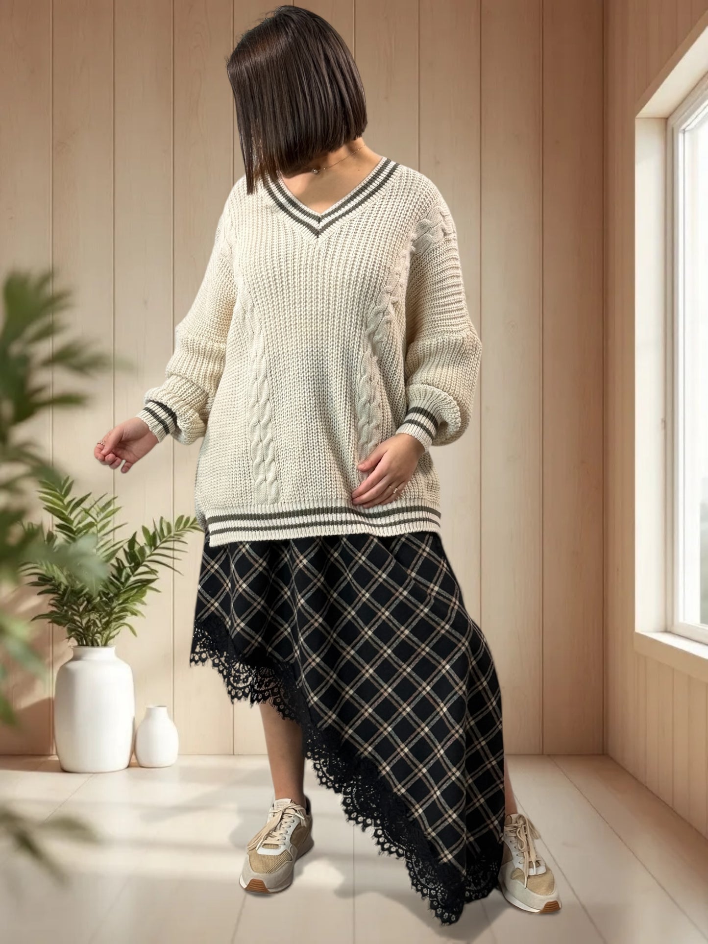 EDIMBOURG - JUPE ECOSSAISE NOIRE AVEC DENTELLE JUSQU'A LA TAILLE 50/52