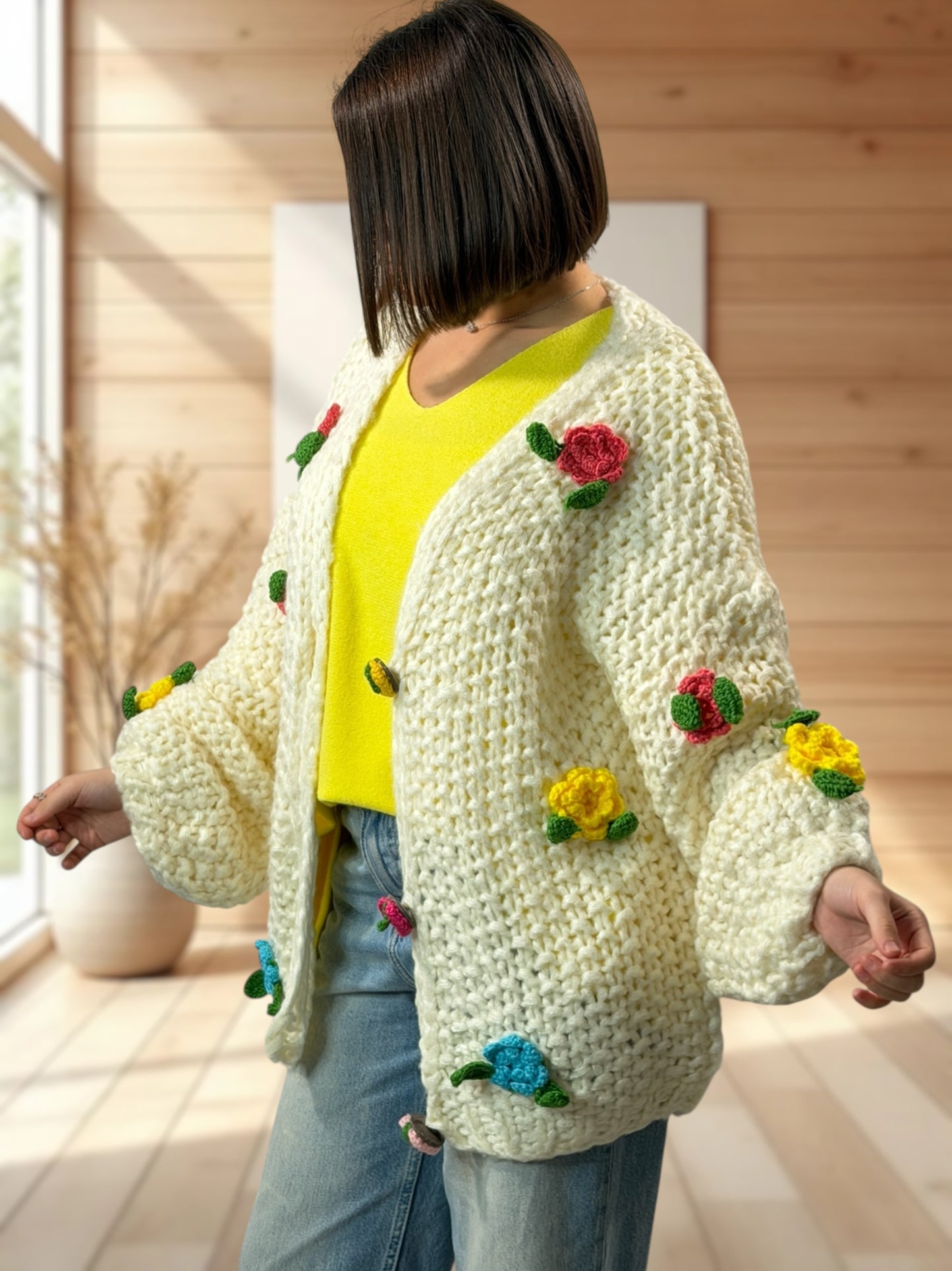 DOUCEUR -  GILET OVERSIZE BLANC CASSE JUSQU'A LA TAILLE 50/52