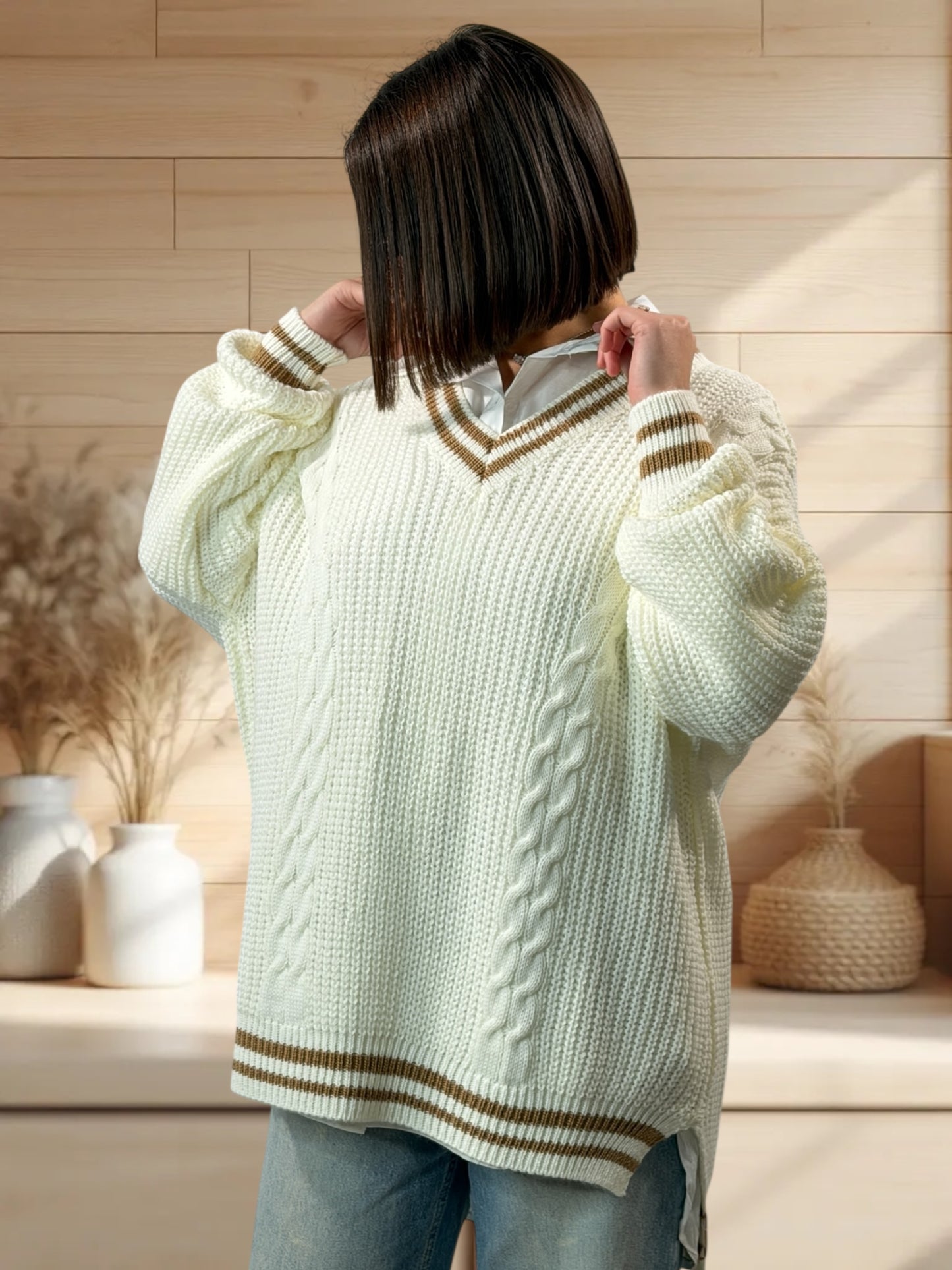 NANOU - PULL OVERSIZE BLANC CASSE JUSQU'A LA TAILLE 52