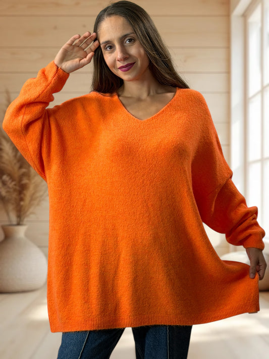 ANGELICA - PULL OVERSIZE ORANGE AVEC ALPAGA JUSQU'A LA TAILLE 56