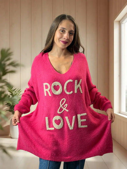 MICK - PULL OVERSIZE FUCHSIA AVEC ALPAGA JUSQU'A LA TAILLE 56