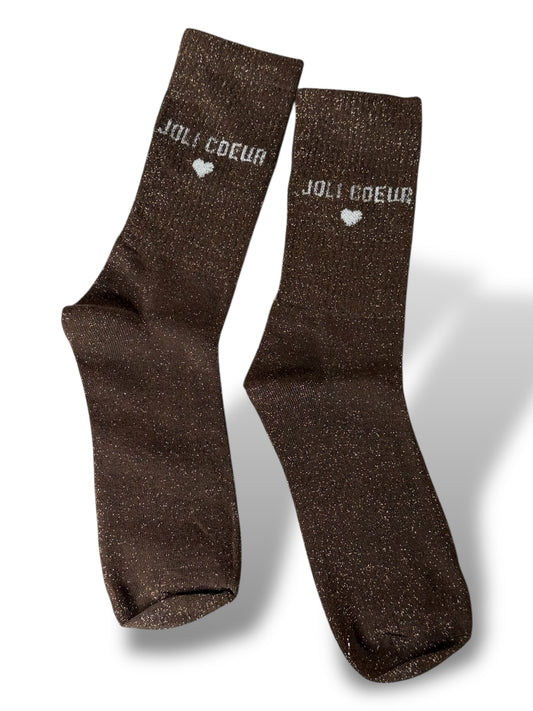 CHAUSSETTES SCINTILLANTES JOLI COEUR MARRON